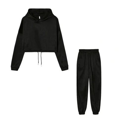 Women’s Winter and Autumn Two-Piece Tracksuit - Oversized Sweatshirt Solid Color Sportswear Hoodie - Warms Hoodies